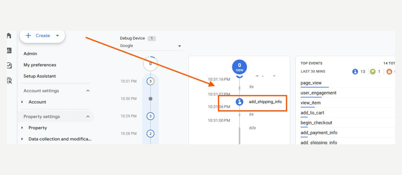 GA4 DebugView showing add_shipping_info firing when a shipping method is selected.