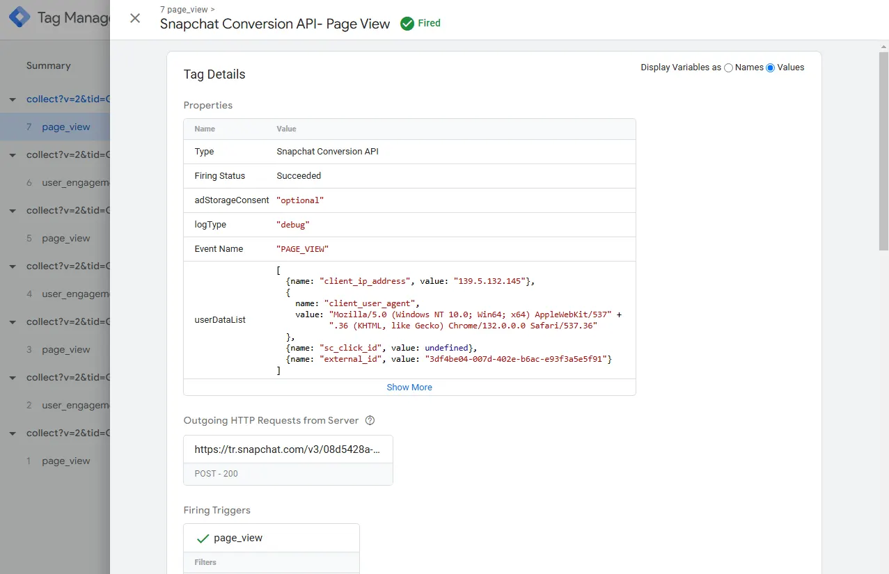 Pageview details in server
