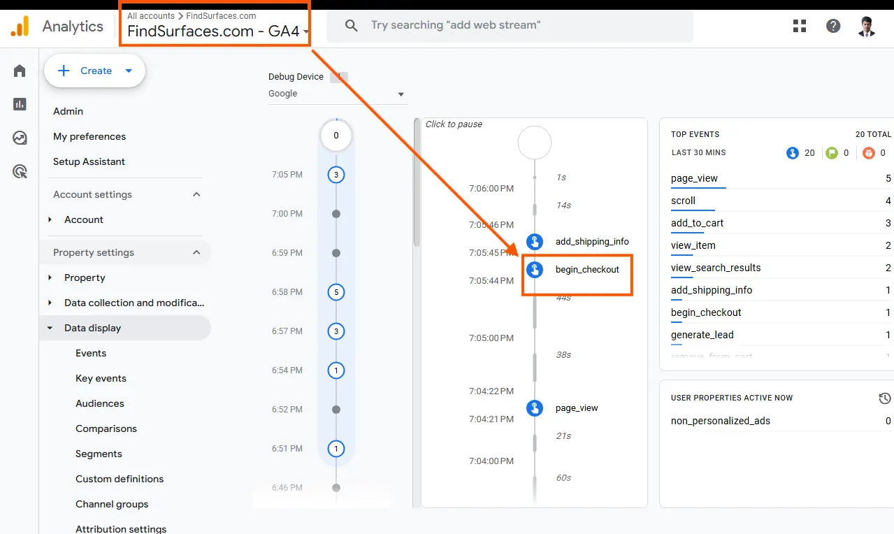 Begin checkout ga4 debug