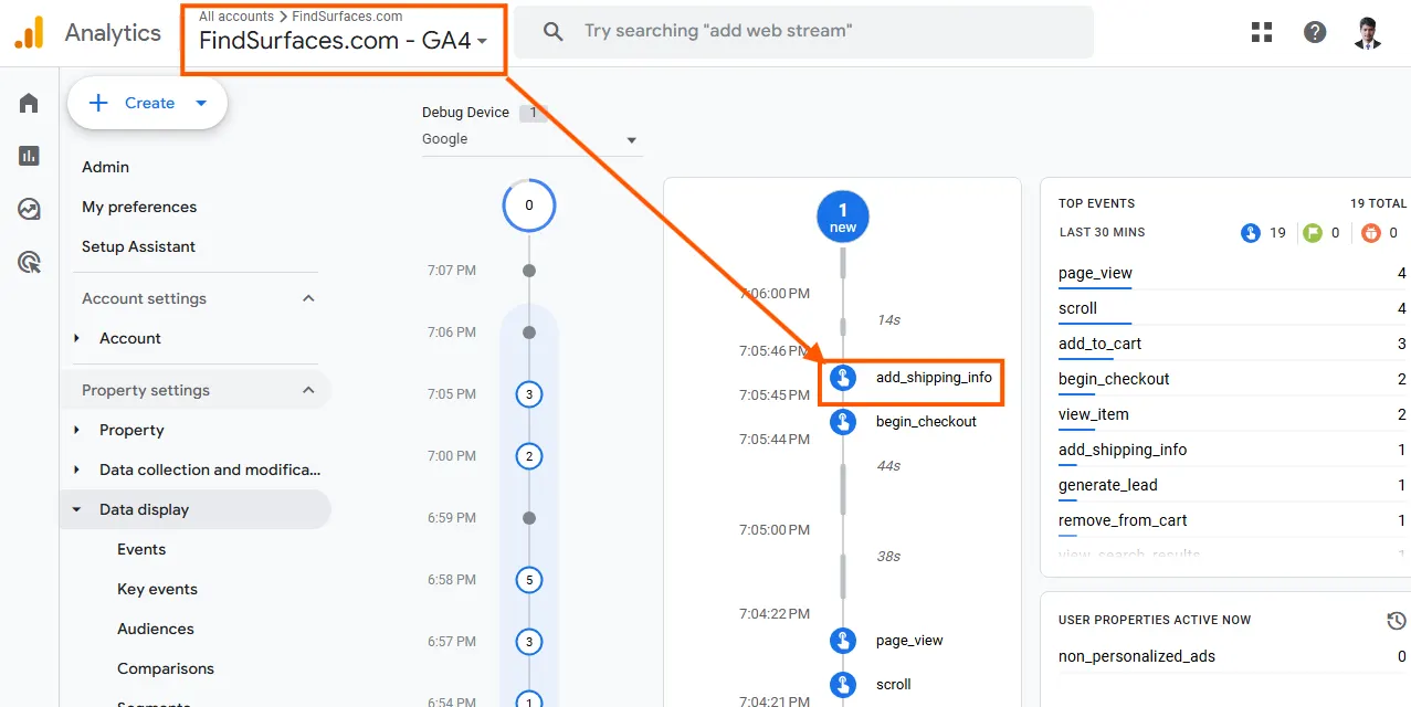 Add shipping info ga4 debug