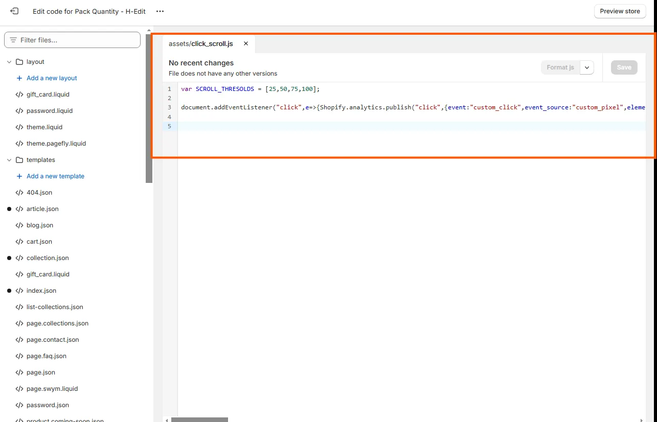 Code asset click