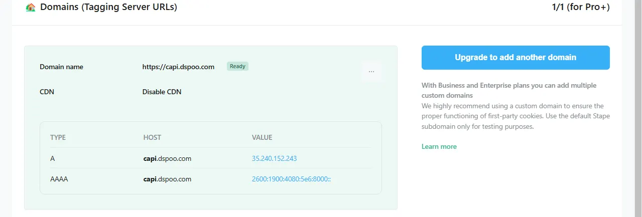 Dspoo stape.io server custom domain