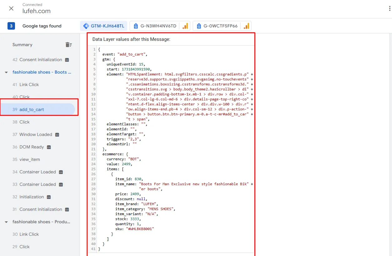 Add to cart datalayer