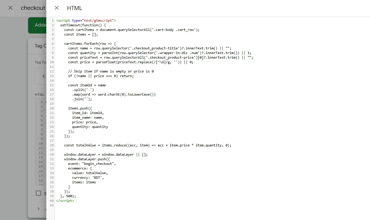Checkout datalayer code