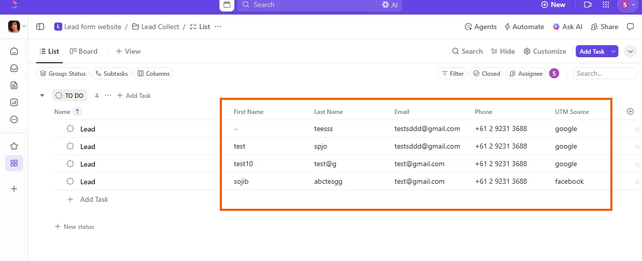 Final result 01 Lead Automation success in clickup