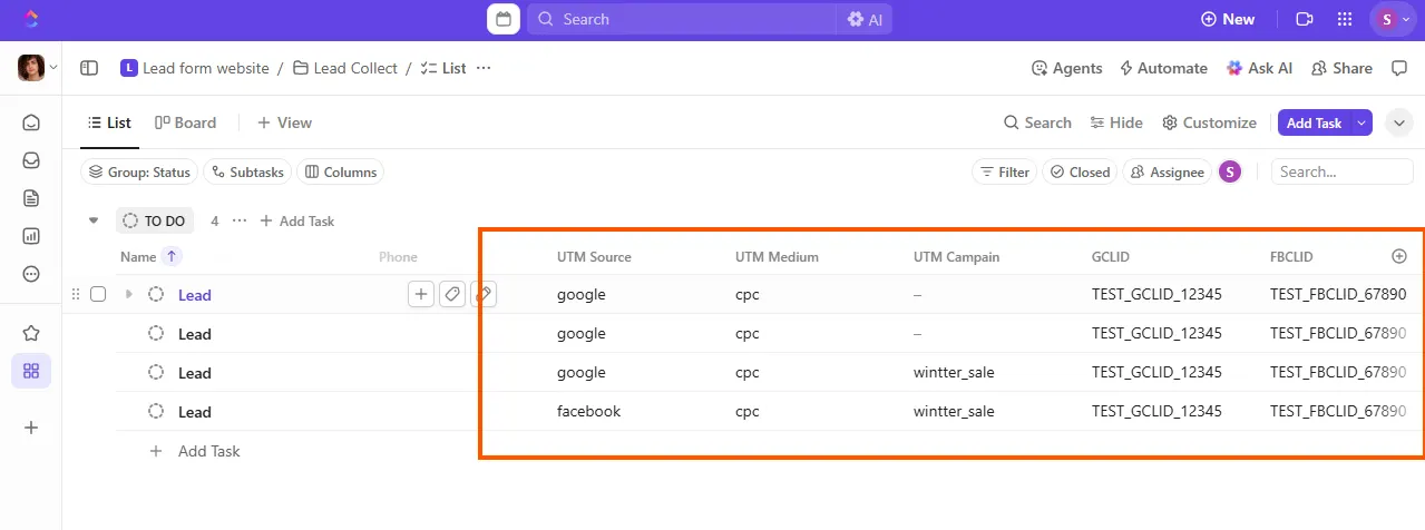 Final result 02 lead automation success in clickup
